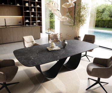 DELIFE Eettafel Edge Boot 240x120 cm Keramiek Laminam® Nero Greco Anthrazit Infinity Metaal Zwart