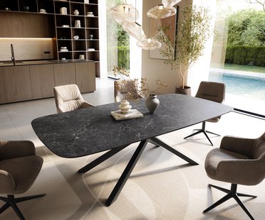 DELIFE Eettafel Edge Boot 240x120 cm Keramiek Laminam® Nero Greco Anthrazit kruisonderstel Rechthoek Zwart