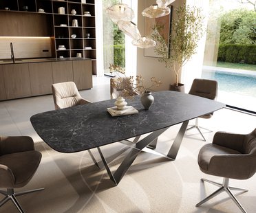 DELIFE Eettafel Edge Boot 240x120 cm Keramiek Laminam® Nero Greco Anthrazit Spider Flachstahl Roestvrij staal