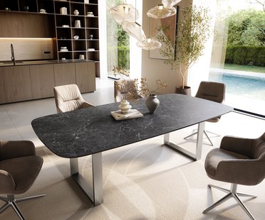 DELIFE Eettafel Edge Boot 240x120 cm Keramiek Laminam® Nero Greco Anthrazit Roestvrij staal Schmal