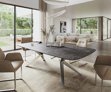 DELIFE Eettafel Edge Boot 260x120 cm Keramiek Laminam® Nero Greco Anthrazit Zenthara hoekig Roestvrij staal