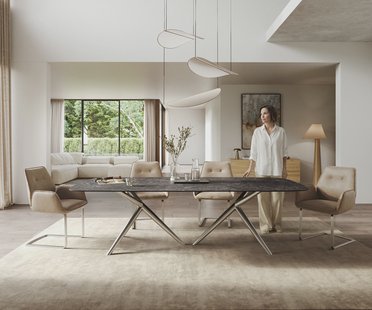 DELIFE Eettafel Edge Boot 260x120 cm Keramiek Laminam® Nero Greco Anthrazit Estelar rond Roestvrij staal