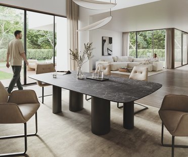 DELIFE Eettafel Edge Boot 260x120 cm Keramiek Laminam® Nero Greco Anthrazit Pilier Metaal Zwart