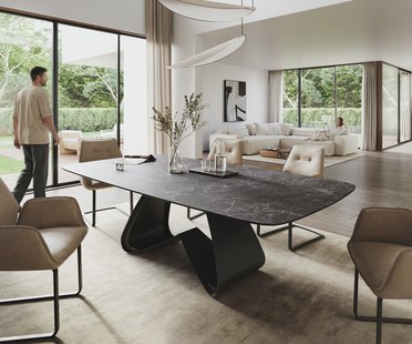 DELIFE Eettafel Edge Boot 260x120 cm Keramiek Laminam® Nero Greco Anthrazit W-onderstel Metaal Zwart