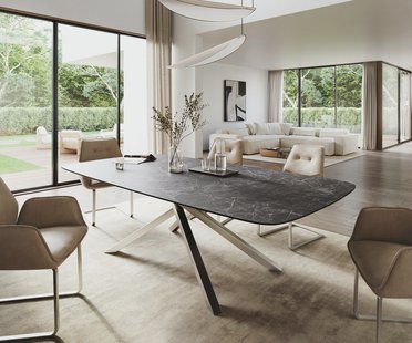 DELIFE Eettafel Edge Boot 260x120 cm Keramiek Laminam® Nero Greco Anthrazit kruisonderstel Rechthoek Roestvrij staal