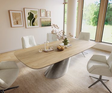 DELIFE Eettafel Edge Boot 240x120 cm Keramiek Laminam® Sabbia Eichefarbig Cono Metaalic Zilver