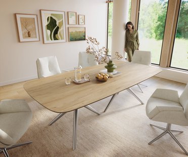 DELIFE Eettafel Edge Boot 240x120 cm Keramiek Laminam® Sabbia Eichefarbig Estelar rond Roestvrij staal