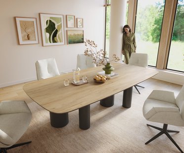 DELIFE Eettafel Edge Boot 240x120 cm Keramiek Laminam® Sabbia Eichefarbig Pilier Metaal Zwart