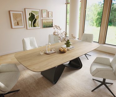 DELIFE Eettafel Edge Boot 240x120 cm Keramiek Laminam® Sabbia Eichefarbig W-onderstel Metaal Zwart
