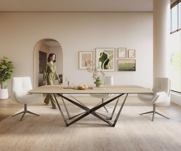 DELIFE Eettafel Edge Boot 240x120 cm Keramiek Laminam® Sabbia Eichefarbig Spider Flachstahl Roestvrij staal Grafiet