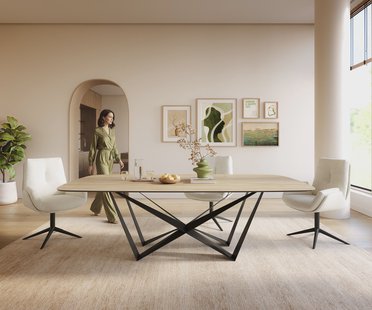 DELIFE Eettafel Edge Boot 240x120 cm Keramiek Laminam® Sabbia Eichefarbig Spider Flachstahl Zwart