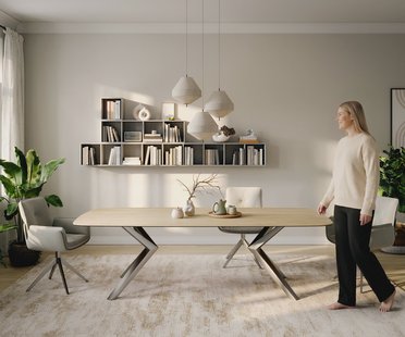 DELIFE Eettafel Edge Boot 260x120 cm Keramiek Laminam® Sabbia Eichefarbig Zenthara hoekig Roestvrij staal