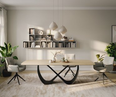 DELIFE Eettafel Edge Boot 260x120 cm Keramiek Laminam® Sabbia Eichefarbig Infinity Metaal Zwart