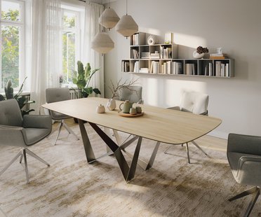 DELIFE Eettafel Edge Boot 260x120 cm Keramiek Laminam® Sabbia Eichefarbig Spider Flachstahl Roestvrij staal