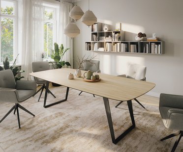 DELIFE Eettafel Edge Boot 260x120 cm Keramiek Laminam® Sabbia Eichefarbig Metaal Schräg Zwart
