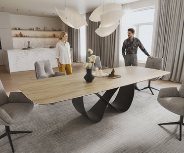 DELIFE Eettafel Edge Boot 240-300x120 cm Keramiek Laminam® Sabbia Eichefarbig Infinity Metaal Zwart uitschuifbaar