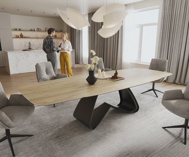DELIFE Eettafel Edge Boot 200-300x120 cm Keramiek Laminam® Sabbia Eichefarbig W-onderstel Zwart uitschuifbaar