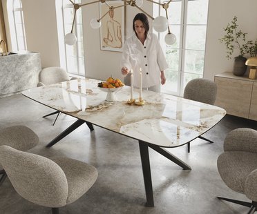 DELIFE Eettafel Edge Boot 240x120 cm Keramiek Minas Melange Wit-Beige Zenthara hoekig Metaal Zwart