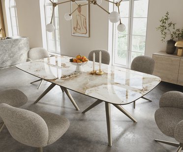DELIFE Eettafel Edge Boot 240x120 cm Keramiek Minas Melange Wit-Beige Estelar rond Metaal Effectafwerking Titan