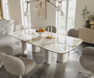 DELIFE Eettafel Edge Boot 240x120 cm Keramiek Minas Melange Wit-Beige Pilier Metaal Wit