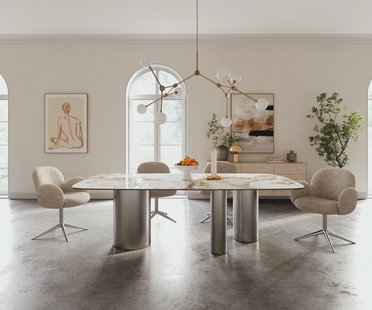 DELIFE Eettafel Edge Boot 240x120 cm Keramiek Minas Melange Wit-Beige Troa Roestvrij staal gebürstet