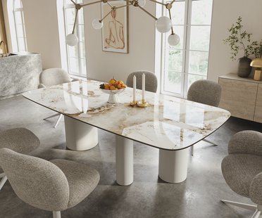 DELIFE Eettafel Edge Boot 240x120 cm Keramiek Minas Melange Wit-Beige Troa Metaal Wit