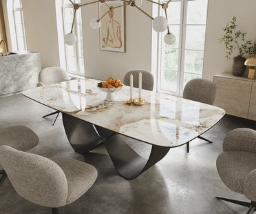 DELIFE Eettafel Edge Boot 240x120 cm Keramiek Minas Melange Wit-Beige Infinity Metaal Zwart