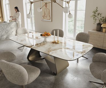 DELIFE Eettafel Edge Boot 240x120 cm Keramiek Minas Melange Wit-Beige W-onderstel Metaal Effectafwerking Titan