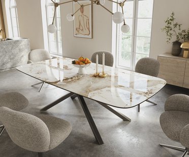 DELIFE Eettafel Edge Boot 240x120 cm Keramiek Minas Melange Wit-Beige kruisonderstel Rechthoek Roestvrij staal Grafiet