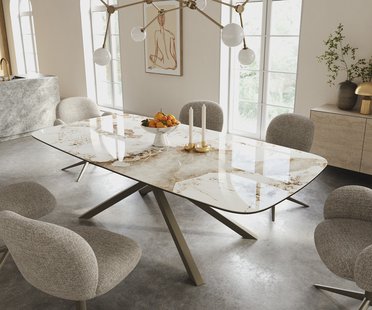 DELIFE Eettafel Edge Boot 240x120 cm Keramiek Minas Melange Wit-Beige kruisonderstel Rechthoek Effectafwerking Titan