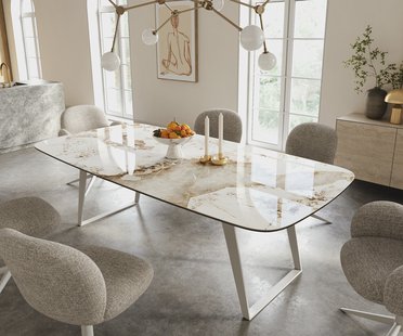 DELIFE Eettafel Edge Boot 240x120 cm Keramiek Minas Melange Wit-Beige Metaal Schräg Wit