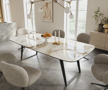DELIFE Eettafel Edge Boot 240x120 cm Keramiek Minas Melange Wit-Beige Metaal Schräg Zwart