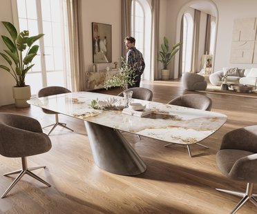 DELIFE Eettafel Edge Boot 260x120 cm Keramiek Minas Melange Wit-Beige Cono Metaalic Zilver