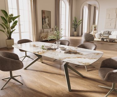 DELIFE Eettafel Edge Boot 260x120 cm Keramiek Minas Melange Wit-Beige Zenthara kantik Metaal Effectafwerking Titan