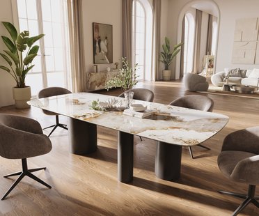 DELIFE Eettafel Edge Boot 260x120 cm Keramiek Minas Melange Wit-Beige Troa Metaal Zwart