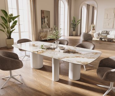 DELIFE Eettafel Edge Boot 260x120 cm Keramiek Minas Melange Wit-Beige Troa Metaal Wit