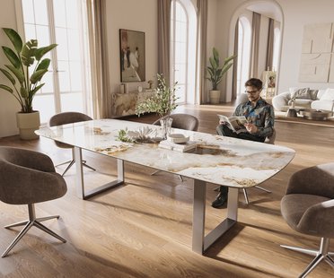 DELIFE Eettafel Edge Boot 260x120 cm Keramiek Minas Melange Wit-Beige Roestvrij staal Schmal