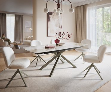 DELIFE Eettafel Edge Boot 180-220x100 cm Keramiek Minas Melange Wit-Beige kruisonderstel Rechthoek Effectafwerking Titan uitschuifbaar