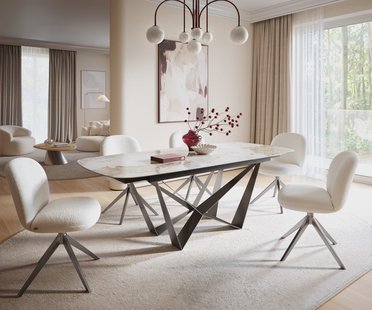 DELIFE Eettafel Edge Boot 180-220x100 cm Keramiek Minas Melange Wit-Beige Spider Flachstahl Roestvrij staal Grafiet uitschuifbaar