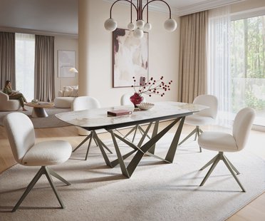DELIFE Eettafel Edge Boot 180-220x100 cm Keramiek Minas Melange Wit-Beige Spider Metaal Effectafwerking Titan uitschuifbaar