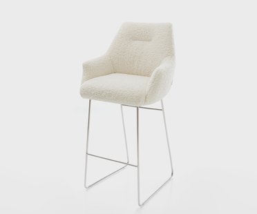 DELIFE Barstoel Alja-Flex Teddystof Beige Sledeonderstel roestvrij staal Zilver Pocketvering