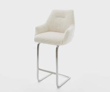 DELIFE Barstoel Alja-Flex Teddystof Beige Vrijkantelframe plat roestvrij staal Zilver Pocketvering