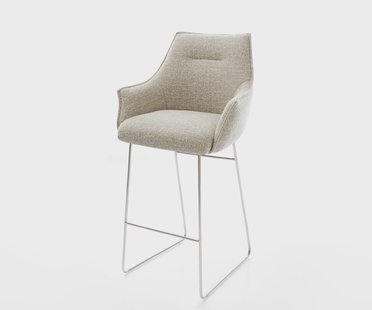 DELIFE Barstoel Alja-Flex Zachte Geweven stof Beige Sledeonderstel roestvrij staal Zilver Pocketvering