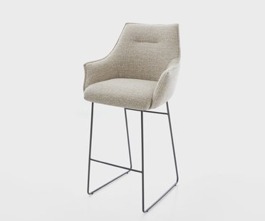 DELIFE Barstoel Alja-Flex Zachte Geweven stof Beige Sledeonderstel metaal zwart Zwart Pocketvering