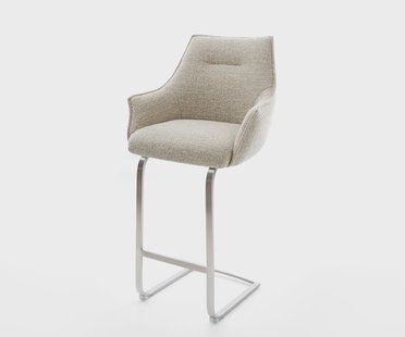 DELIFE Barstoel Alja-Flex Zachte Geweven stof Beige Vrijkantelframe plat roestvrij staal Zilver Pocketvering