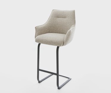 DELIFE Barstoel Alja-Flex Zachte Geweven stof Beige Vrijkantelframe plat metaal Zwart Pocketvering