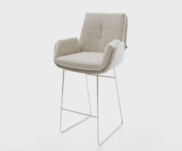 DELIFE Barstoel Clea-Flex Zachte Geweven stof Beige Sledeonderstel roestvrij staal Zilver