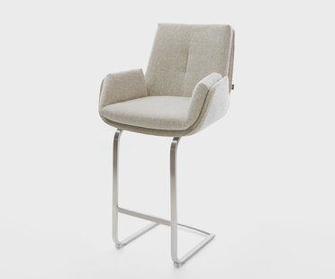 DELIFE Barstoel Clea-Flex Zachte Geweven stof Beige Vrijkantelframe plat roestvrij staal Zilver