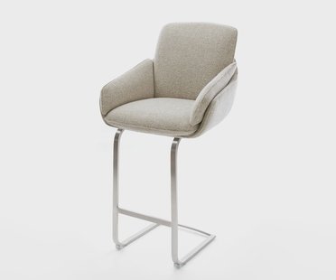 DELIFE Barstoel Luan-Flex Zachte Geweven stof Beige Vrijkantelframe plat roestvrij staal Zilver