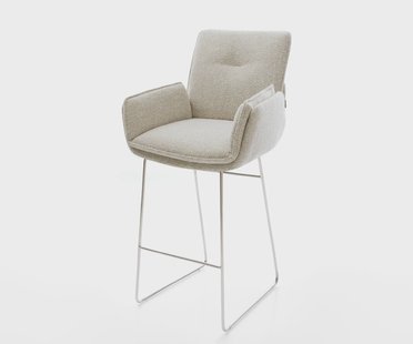 DELIFE Barstoel Nela-Flex Zachte Geweven stof Beige Sledeonderstel roestvrij staal Zilver